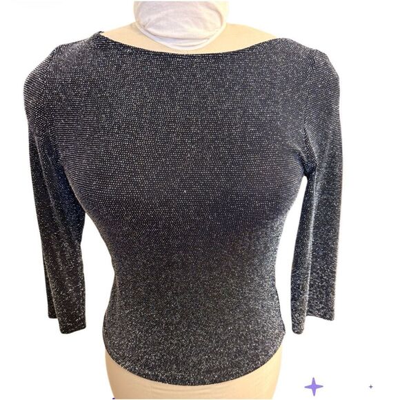 Xscape Sparkle Top Black Medium  3/4 Sleeves Pullover Occasion Party NYE - Picture 7 of 11